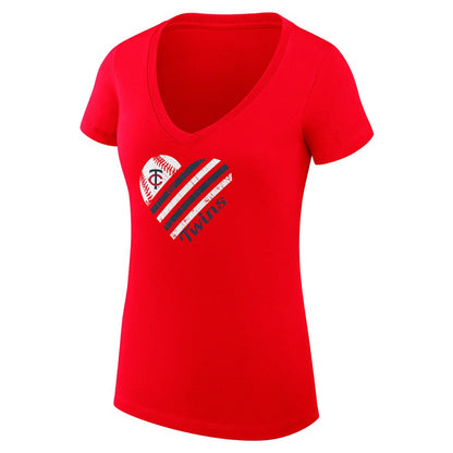 Minnesota Twins G-III 4Her by Carl Banks Women's Super-Slim Fit Lightweight Heart V-Neck T-Shirt - Red
