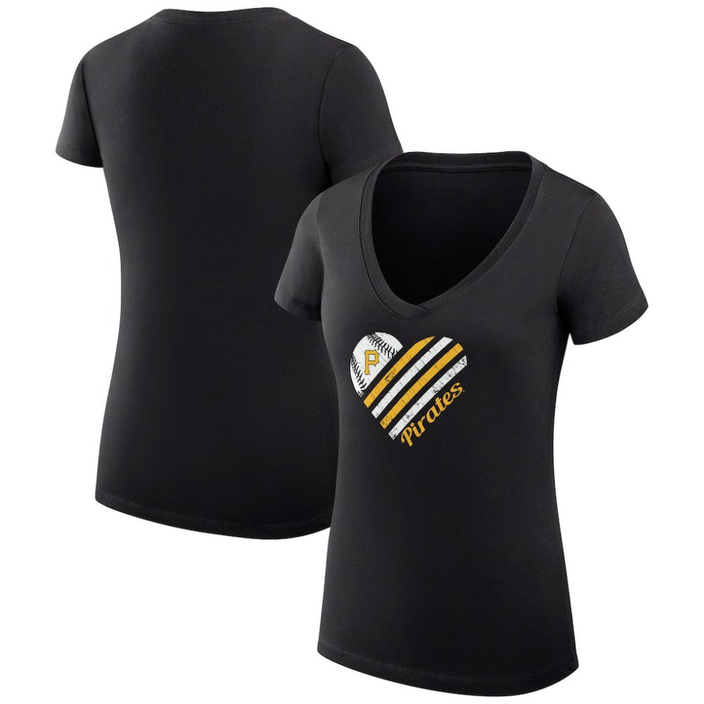 Pittsburgh Pirates G-III 4Her by Carl Banks Women's Super-Slim Fit Lightweight Heart V-Neck T-Shirt - Black