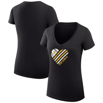 Pittsburgh Pirates G-III 4Her by Carl Banks Women's Super-Slim Fit Lightweight Heart V-Neck T-Shirt - Black
