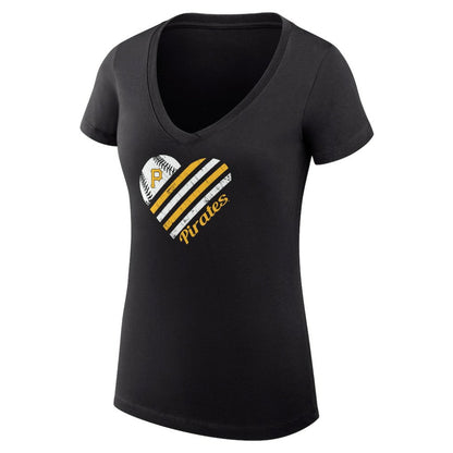 Pittsburgh Pirates G-III 4Her by Carl Banks Women's Super-Slim Fit Lightweight Heart V-Neck T-Shirt - Black