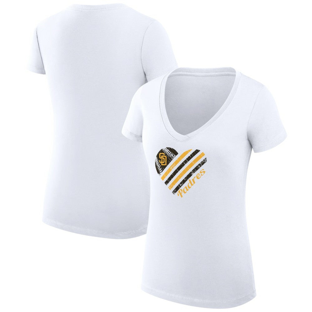 San Diego Padres G-III 4Her by Carl Banks Women's Super-Slim Fit Lightweight Heart V-Neck T-Shirt - White