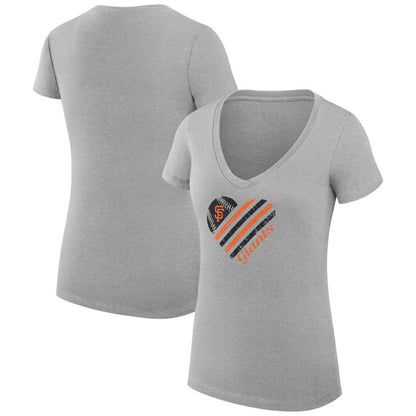 San Francisco Giants G-III 4Her by Carl Banks Women's Super-Slim Fit Lightweight Heart V-Neck T-Shirt - Heather Gray
