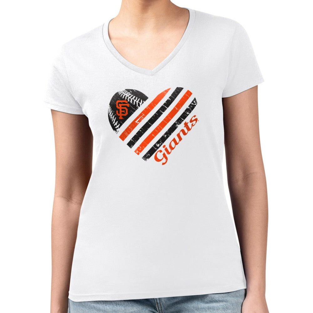 San Francisco Giants G-III 4Her by Carl Banks Women's Super-Slim Fit Lightweight Heart V-Neck T-Shirt - White