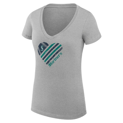 Seattle Mariners G-III 4Her by Carl Banks Women's Super-Slim Fit Lightweight Heart V-Neck T-Shirt - Heather Gray