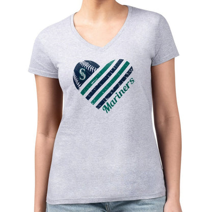 Seattle Mariners G-III 4Her by Carl Banks Women's Super-Slim Fit Lightweight Heart V-Neck T-Shirt - Heather Gray