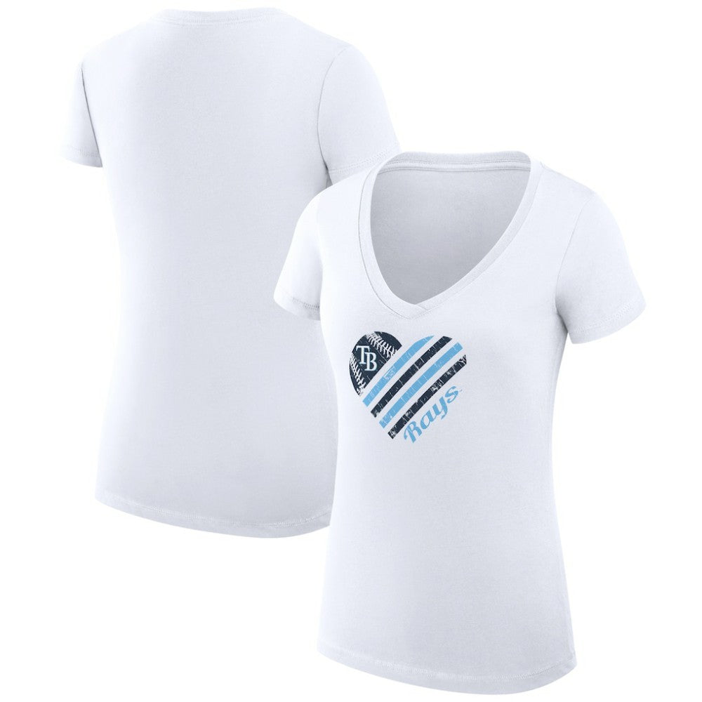 Tampa Bay Rays G-III 4Her by Carl Banks Women's Super-Slim Fit Lightweight Heart V-Neck T-Shirt - White