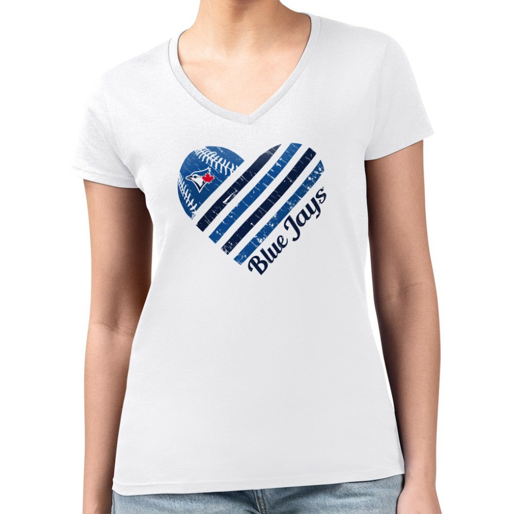 Toronto Blue Jays G-III 4Her by Carl Banks Women's Super-Slim Fit Lightweight Heart V-Neck T-Shirt - White