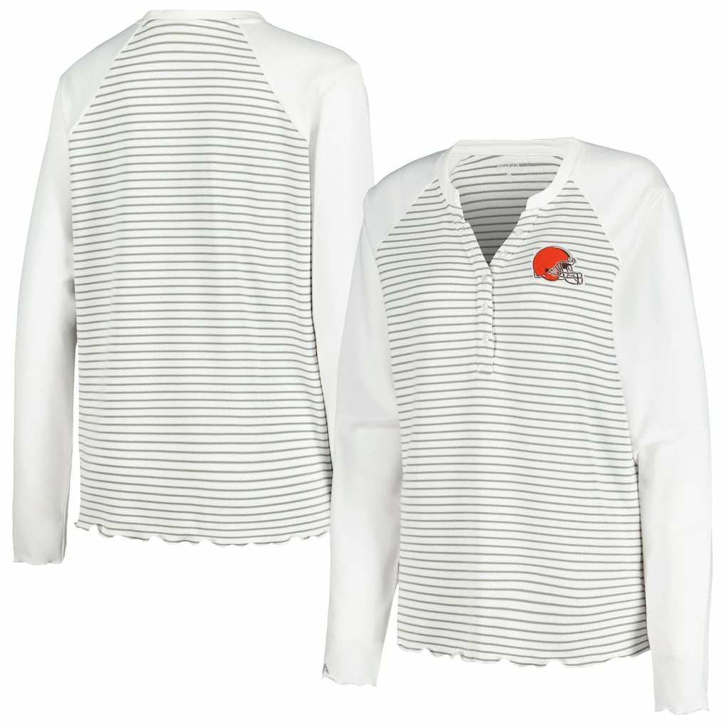 Cleveland Browns Antigua Women's Maverick Waffle Henley Long Sleeve T-Shirt - White on sale