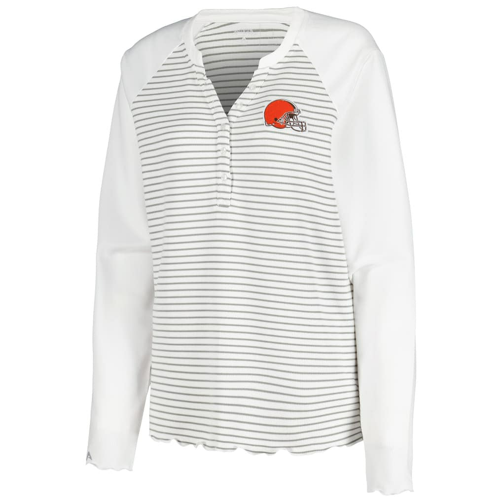 Cleveland Browns Antigua Women's Maverick Waffle Henley Long Sleeve T-Shirt - White on sale