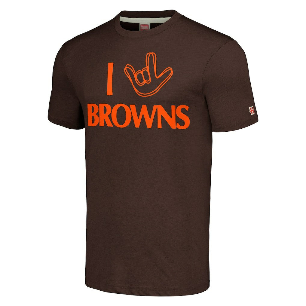 Cleveland Browns Homage Unisex The NFL ASL Collection by Love Sign Tri-Blend T-Shirt - Brown for sale