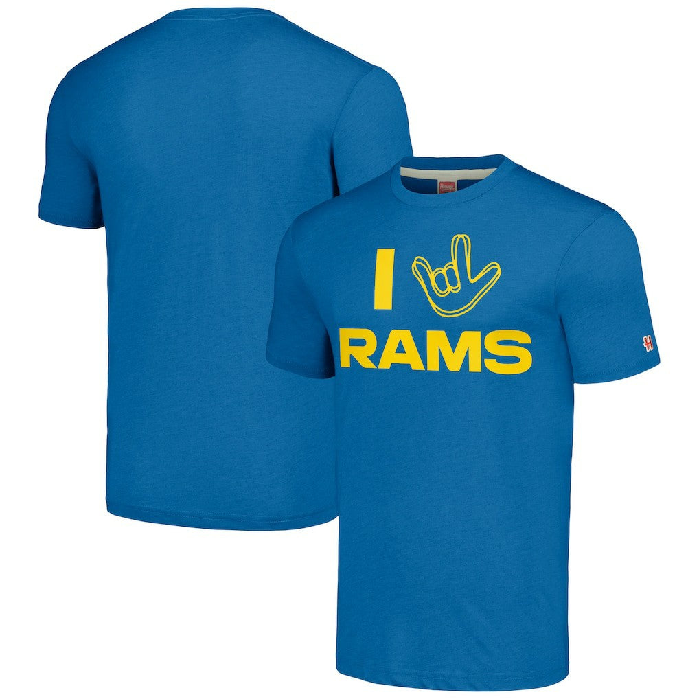Los Angeles Rams Homage Unisex The NFL ASL Collection by Love Sign Tri-Blend T-Shirt - Royal cheap