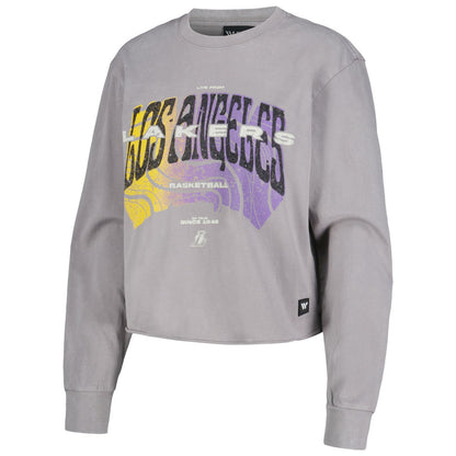 Los Angeles Lakers The Wild Collective Women's Band Cropped Long Sleeve T-Shirt - Gray for sale