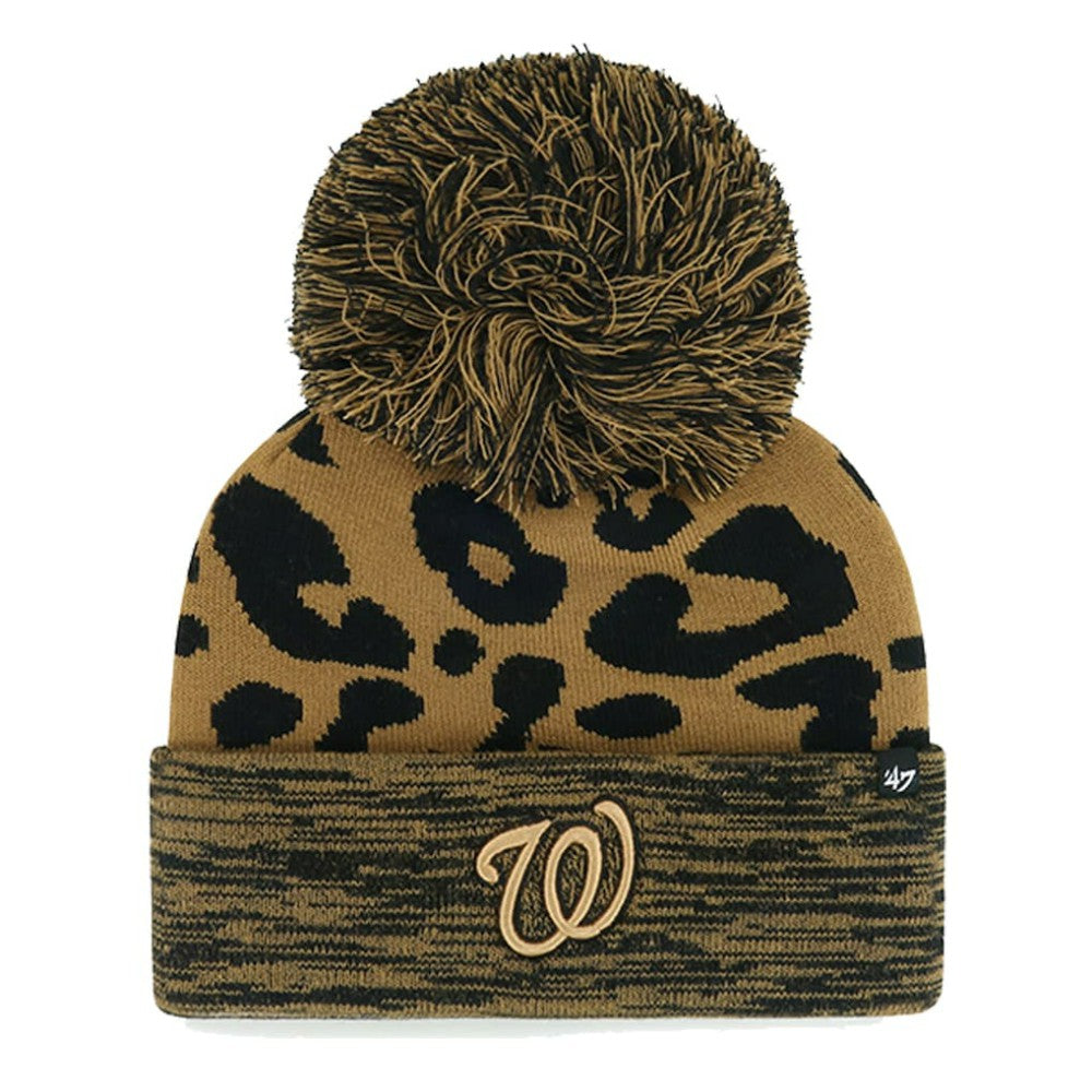 Washington Nationals Women's Leopard Rosette Cuffed Knit Hat with Pom | 47 brand