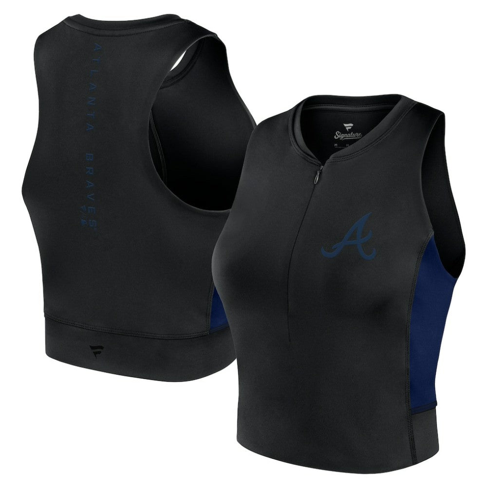 Atlanta Braves Women's Studio Half-Zip Fitted Gym Tank Top - Black