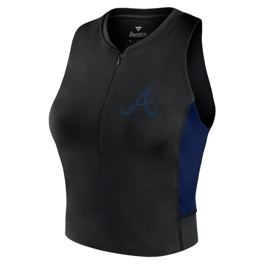 Atlanta Braves Women's Studio Half-Zip Fitted Gym Tank Top - Black