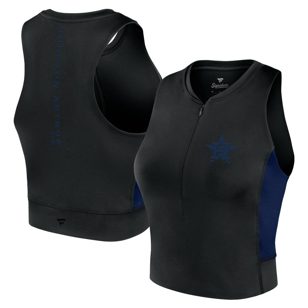Houston Astros Women's Studio Half-Zip Fitted Gym Tank Top - Black