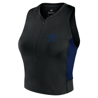 Houston Astros Women's Studio Half-Zip Fitted Gym Tank Top - Black