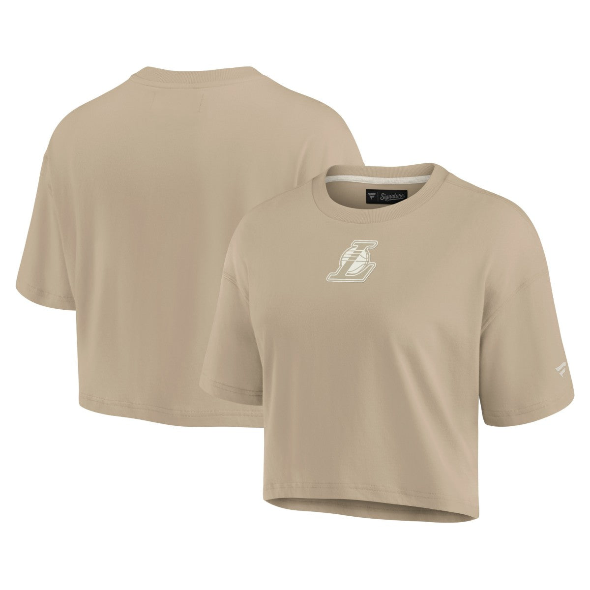 Los Angeles Lakers Women's Elements Super Soft Boxy Cropped T-Shirt - Khaki | Fanatics sale