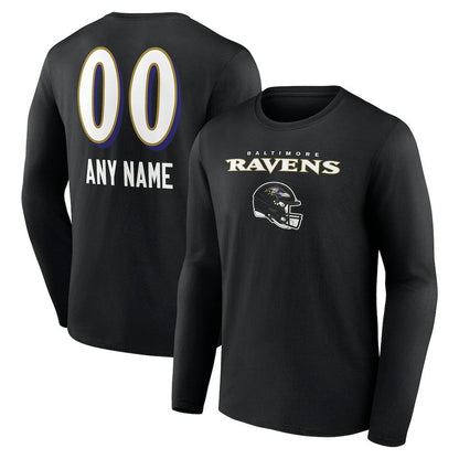 Baltimore Ravens Personalized Name & Number Team Wordmark Long Sleeve T-Shirt - Black outlet