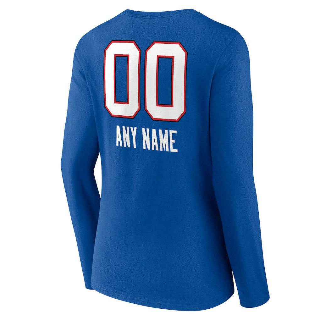 Buffalo Bills Women's Personalized Name & Number Team Wordmark Long Sleeve V-Neck T-Shirt - Royal outlet