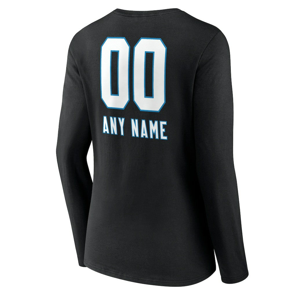 Carolina Panthers Women's Personalized Name & Number Team Wordmark Long Sleeve V-Neck T-Shirt - Black cheap