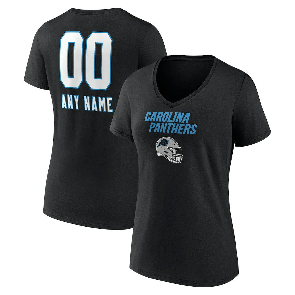 Carolina Panthers Women's Personalized Name & Number Team Wordmark V-Neck T-Shirt - Black discount