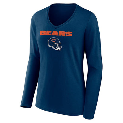 Chicago Bears Women's Personalized Name & Number Team Wordmark Long Sleeve V-Neck T-Shirt - Navy on sale