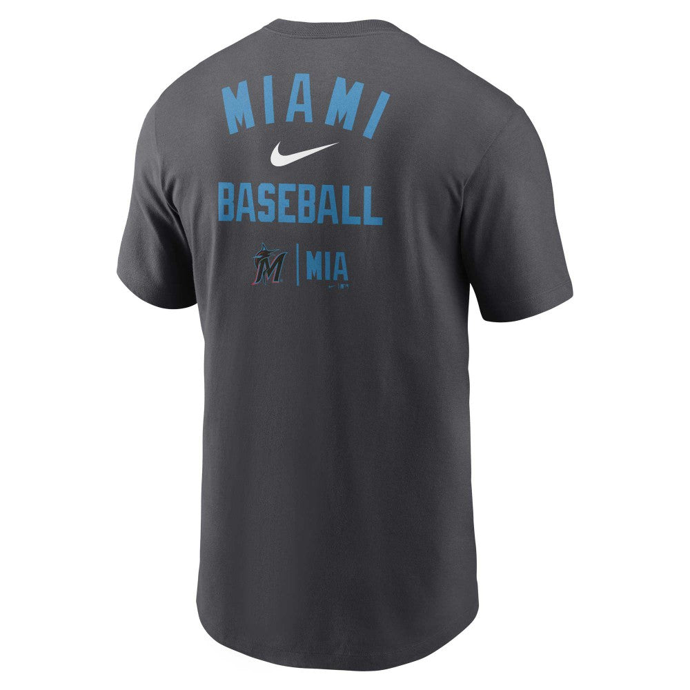 Miami Marlins Logo Sketch Bar T-Shirt - Charcoal | Nike