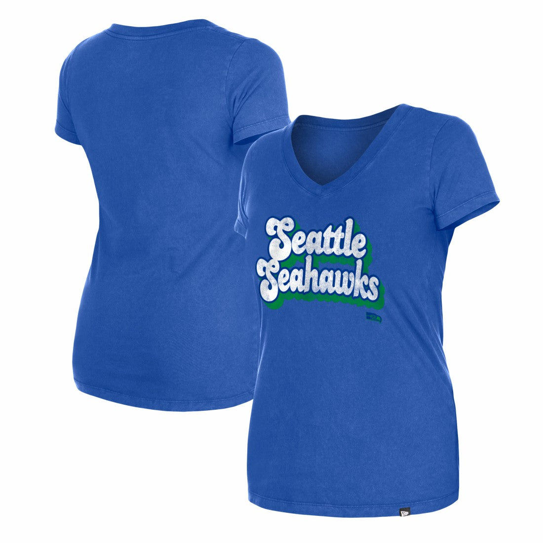 Seattle Seahawks New Era Women's Enzyme Wash Low V-Neck T-Shirt - Royal cheap