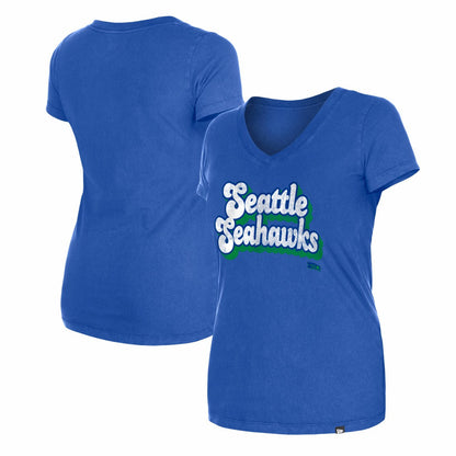 Seattle Seahawks New Era Women's Enzyme Wash Low V-Neck T-Shirt - Royal cheap