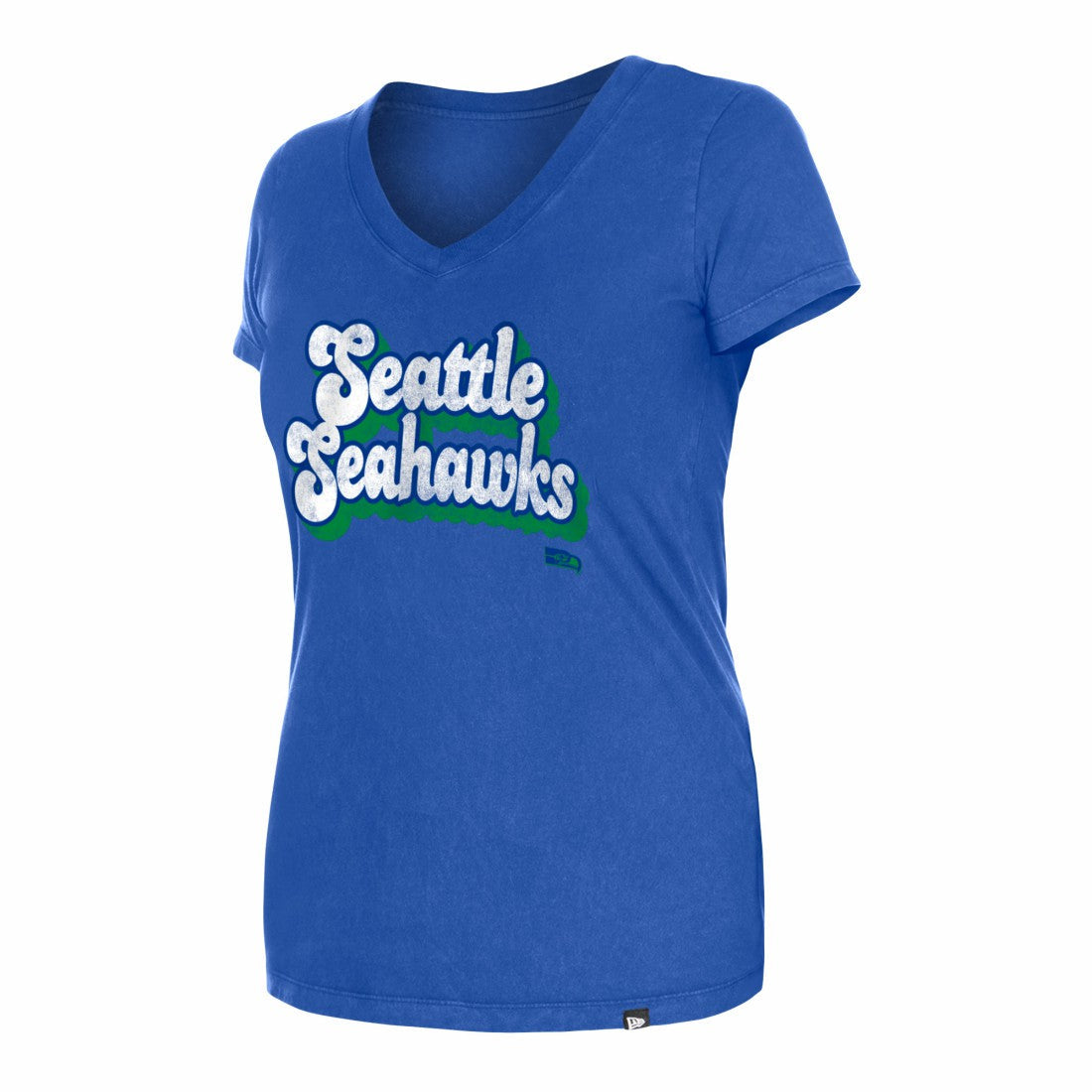 Seattle Seahawks New Era Women's Enzyme Wash Low V-Neck T-Shirt - Royal cheap