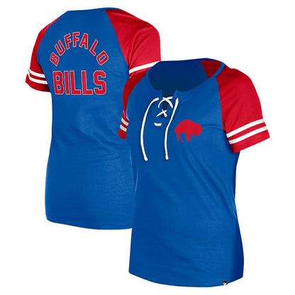 Buffalo Bills New Era Women's Throwback Lace-Up Raglan T-Shirt - Royal discount