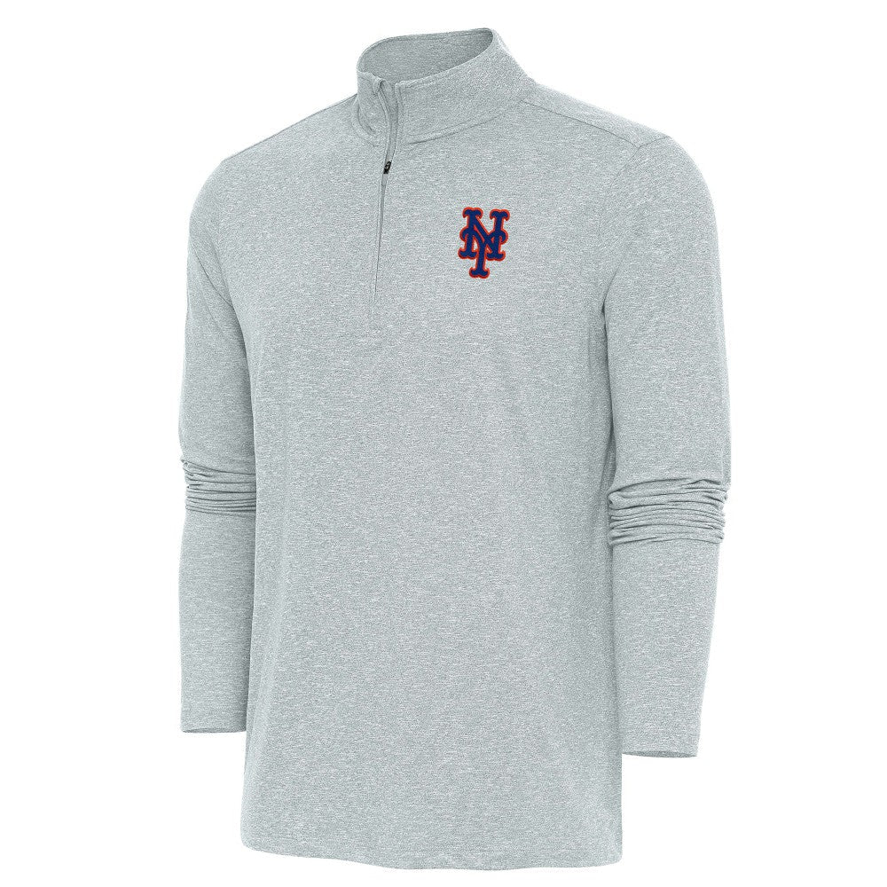 New York Mets Antigua Hunk Quarter-Zip Pullover Top - Heather Gray