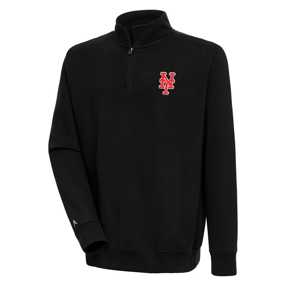 New York Mets Antigua Victory Quarter-Zip Pullover Top - Black