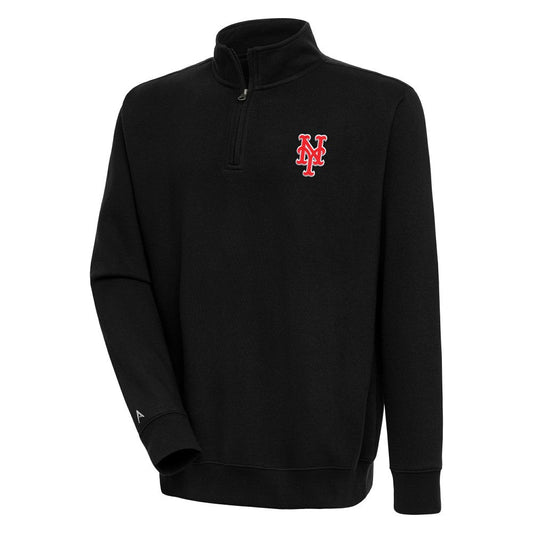 New York Mets Antigua Victory Quarter-Zip Pullover Top - Black