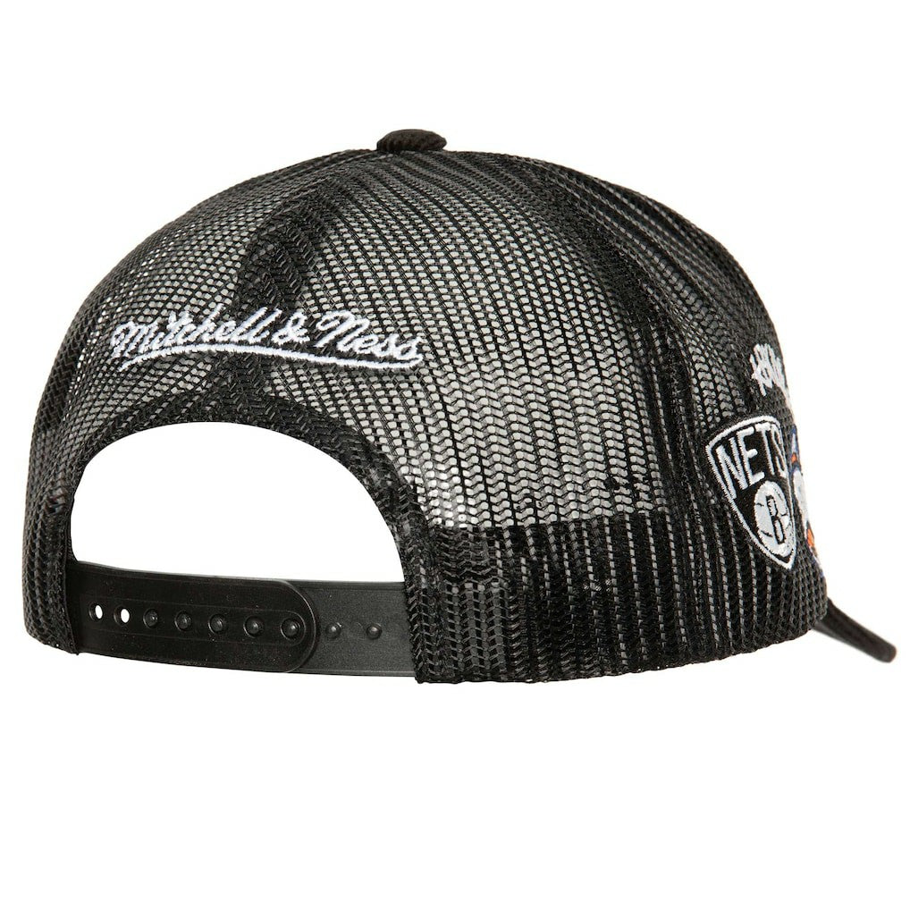 Brooklyn Nets Times Up Classic Script Cord Trucker Hat - Black | Mitchell & Ness on sale