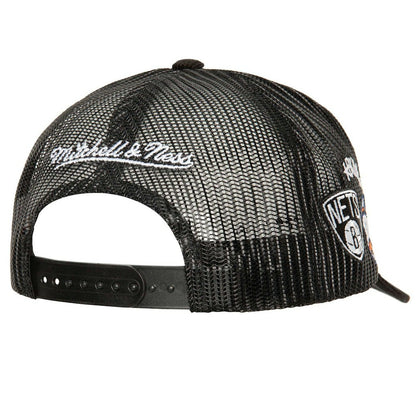 Brooklyn Nets Times Up Classic Script Cord Trucker Hat - Black | Mitchell & Ness on sale