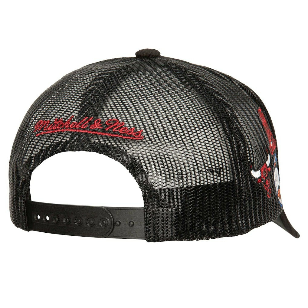 Chicago Bulls Times Up Classic Script Cord Trucker Hat - Black | Mitchell & Ness on sale