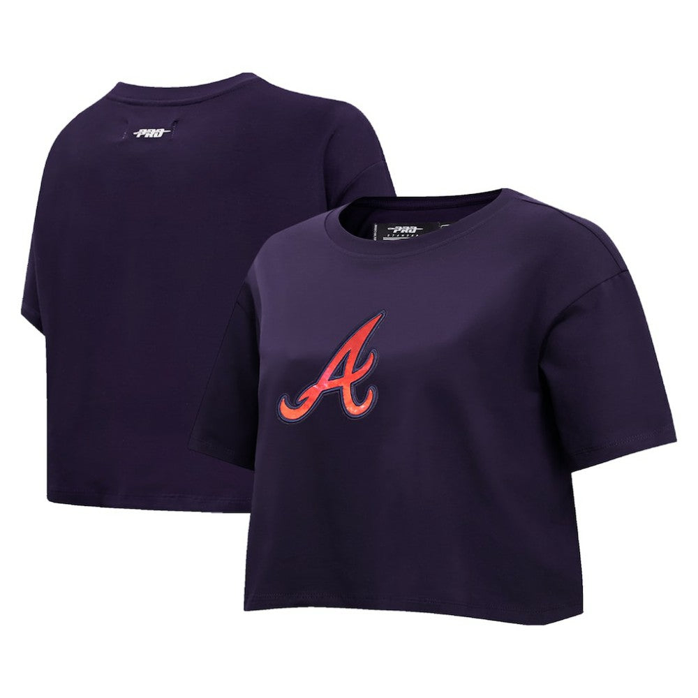 Atlanta Braves Pro Standard Women's Painted Sky Boxy Cropped T-Shirt - Navy