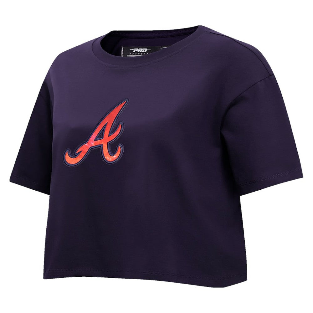 Atlanta Braves Pro Standard Women's Painted Sky Boxy Cropped T-Shirt - Navy