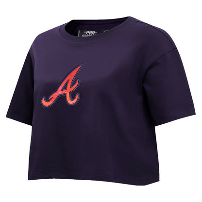 Atlanta Braves Pro Standard Women's Painted Sky Boxy Cropped T-Shirt - Navy