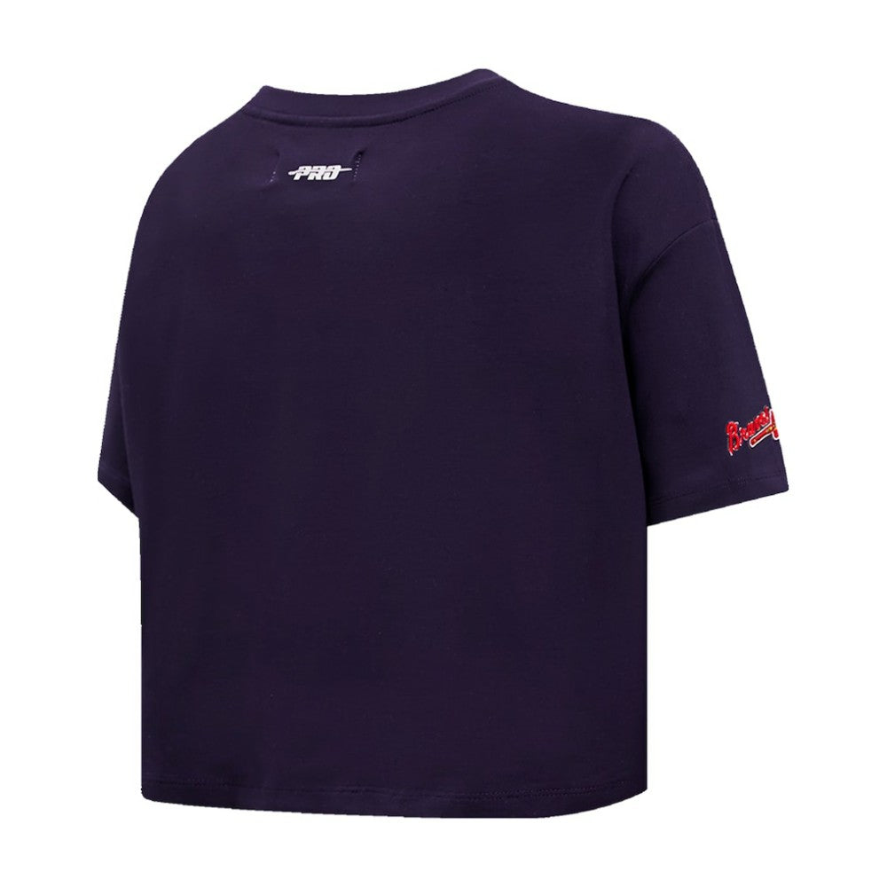 Atlanta Braves Pro Standard Women's Painted Sky Boxy Cropped T-Shirt - Navy