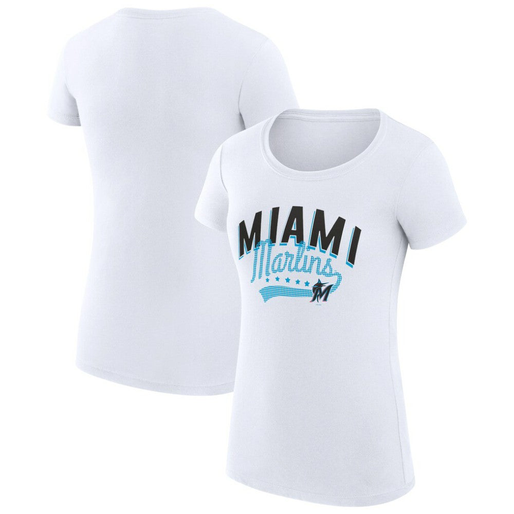 Miami Marlins G-III 4Her by Carl Banks Women's Super-Slim Fit Lightweight Filigree Team T-Shirt - White