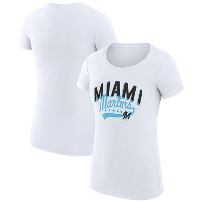 Miami Marlins G-III 4Her by Carl Banks Women's Super-Slim Fit Lightweight Filigree Team T-Shirt - White