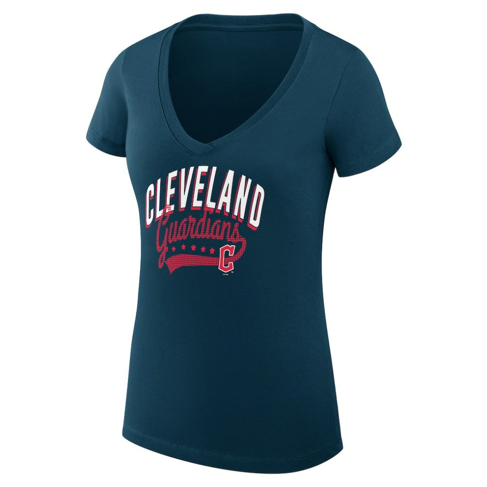 Cleveland Guardians G-III 4Her by Carl Banks Women's Super-Slim Fit Lightweight Filigree Team V-Neck T-Shirt - Navy