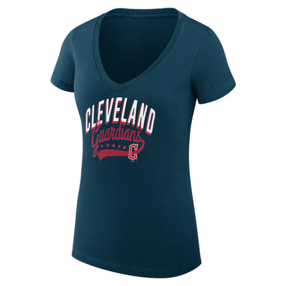 Cleveland Guardians G-III 4Her by Carl Banks Women's Super-Slim Fit Lightweight Filigree Team V-Neck T-Shirt - Navy