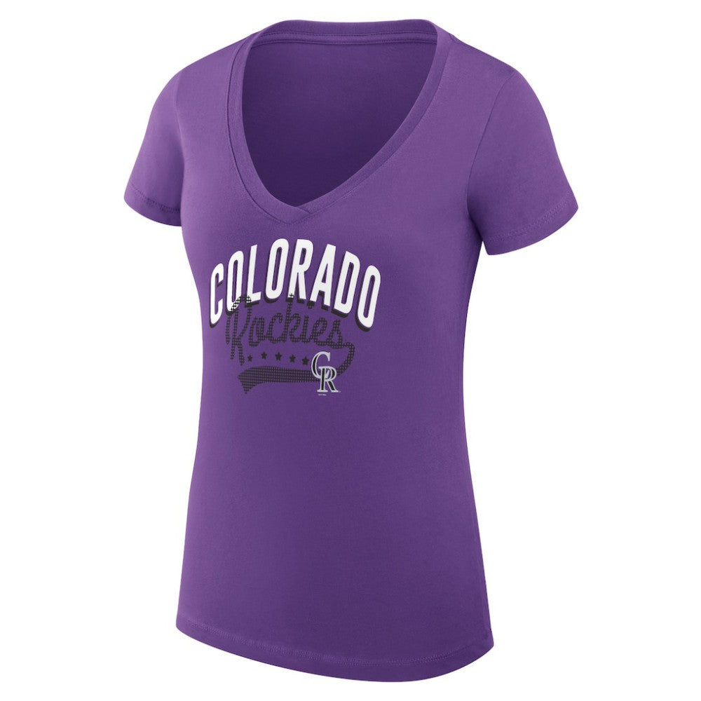Colorado Rockies G-III 4Her by Carl Banks Women's Super-Slim Fit Lightweight Filigree Team V-Neck T-Shirt - Purple