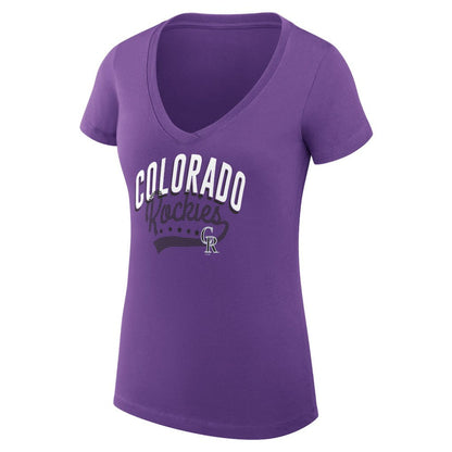 Colorado Rockies G-III 4Her by Carl Banks Women's Super-Slim Fit Lightweight Filigree Team V-Neck T-Shirt - Purple