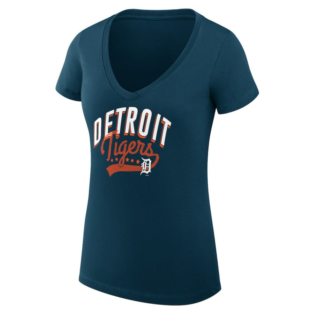 Detroit Tigers G-III 4Her by Carl Banks Women's Super-Slim Fit Lightweight Filigree Team V-Neck T-Shirt - Navy