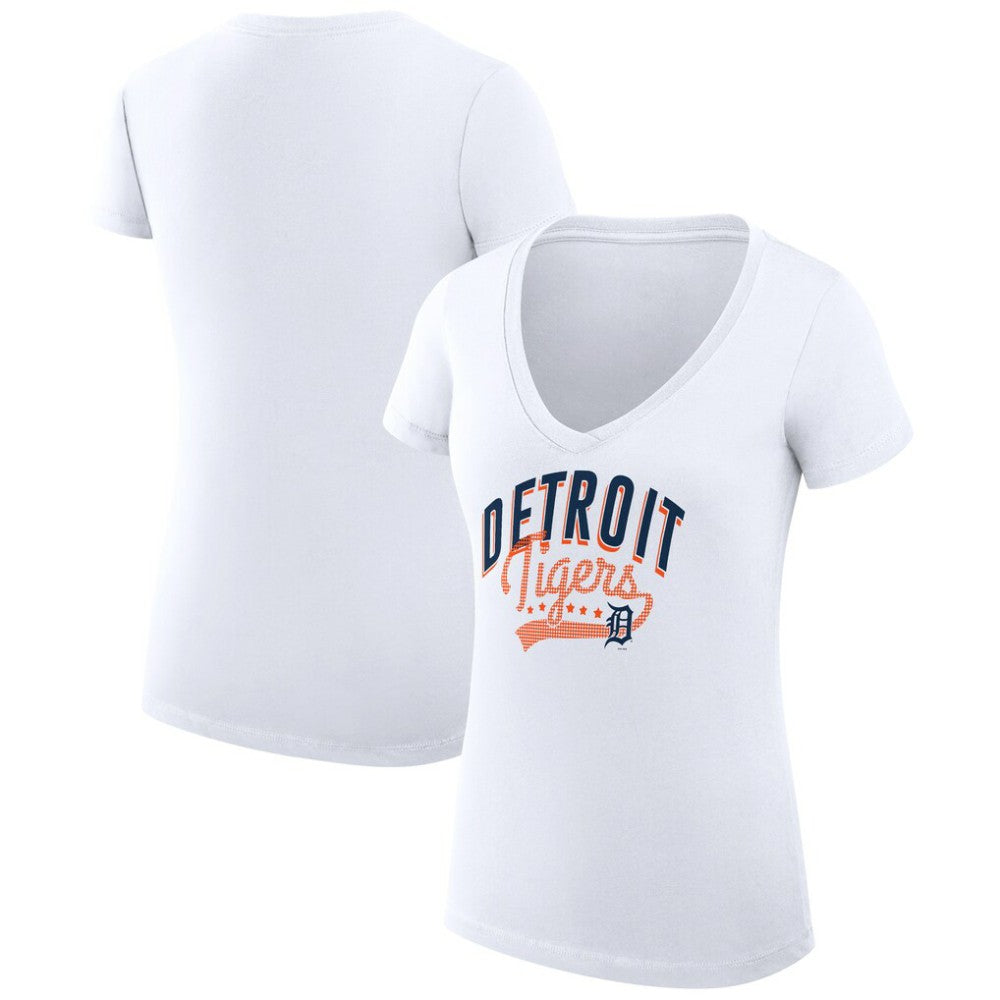Detroit Tigers G-III 4Her by Carl Banks Women's Super-Slim Fit Lightweight Filigree Team V-Neck T-Shirt - White